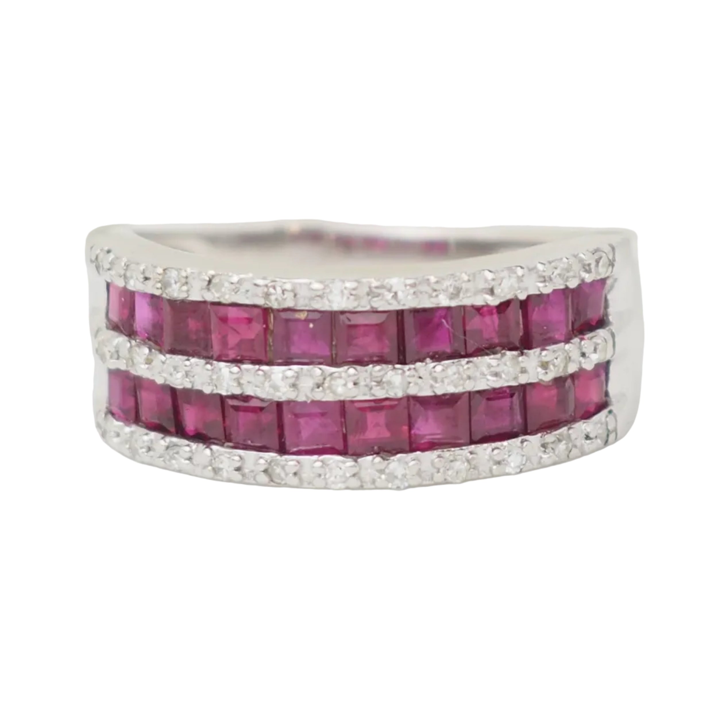 White Gold Band Ring with Rubies and Diamonds