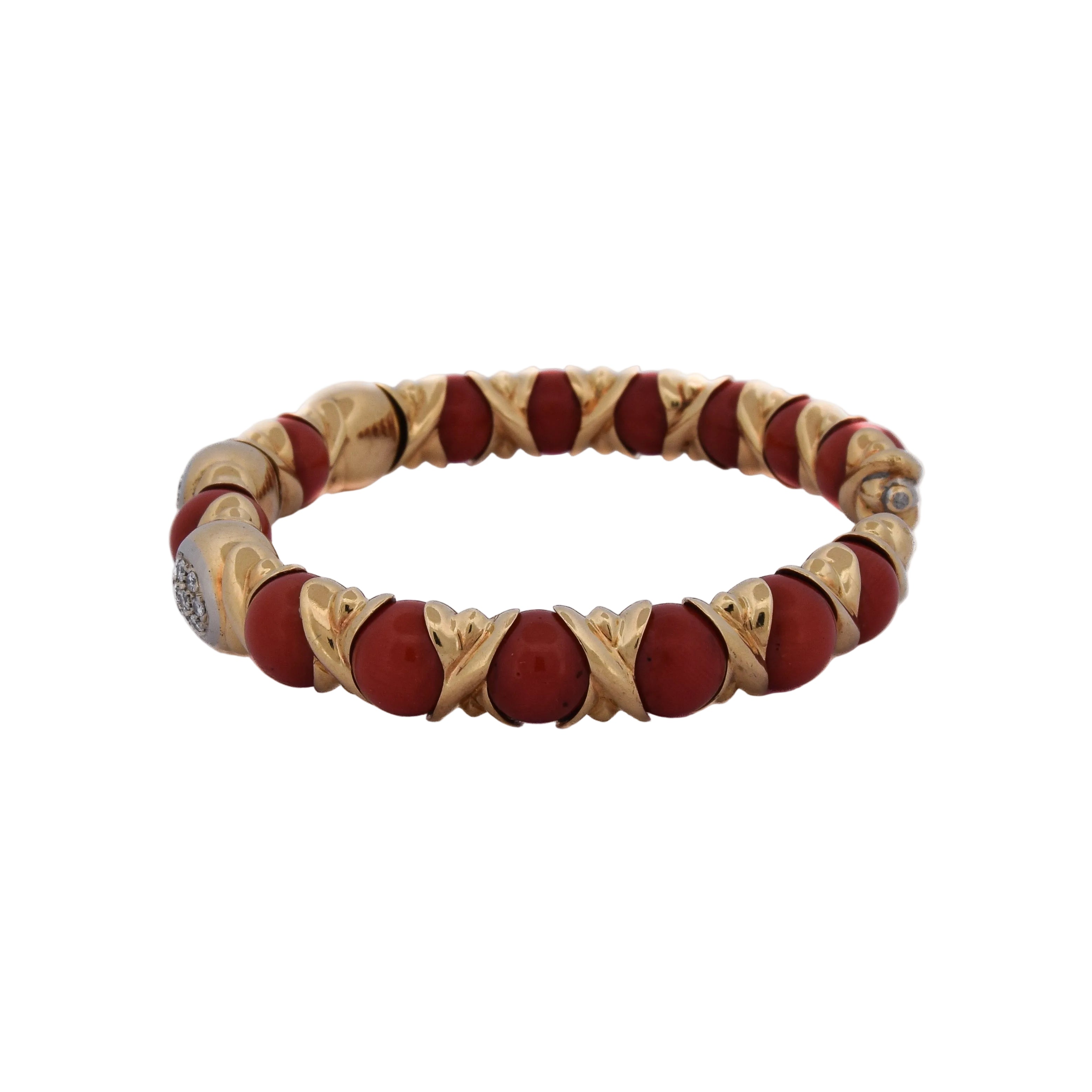 Bracelet Bangle CHANTECLER CAPRI in Yellow gold, Coral and Diamonds