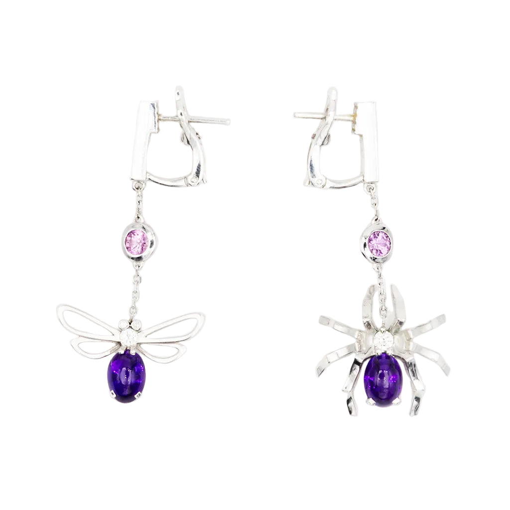 Earrings CHAUMET "Arrêtes moi si tu m'aimes" in white gold, amethyst, pink sapphires and diamonds