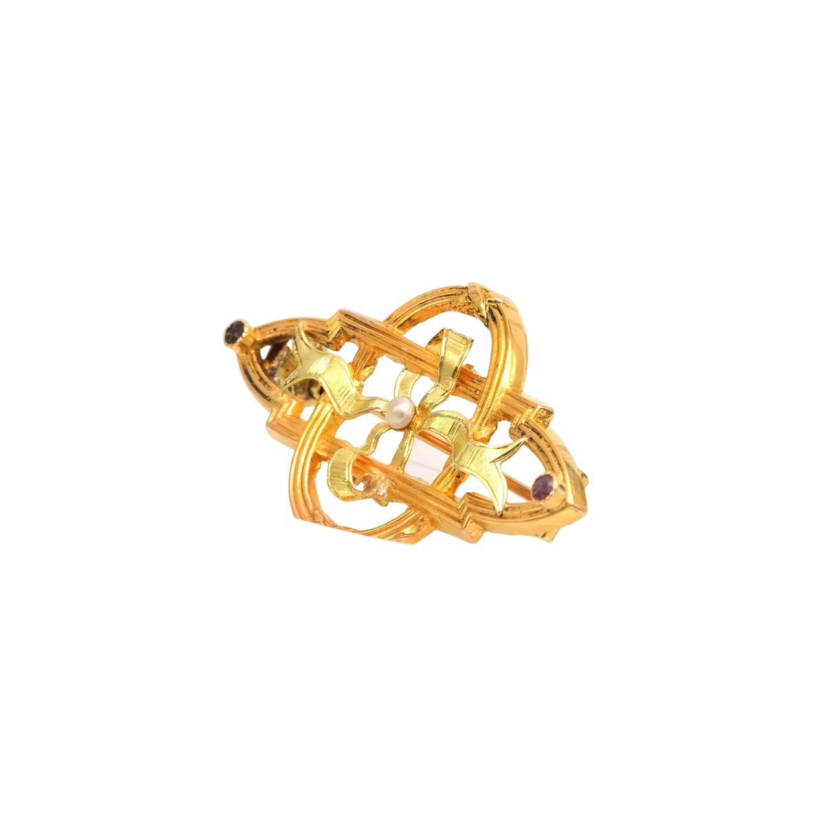 Yellow Gold Brooch with Pearl and Ruby