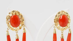 Yellow Gold and Coral Drop Earrings