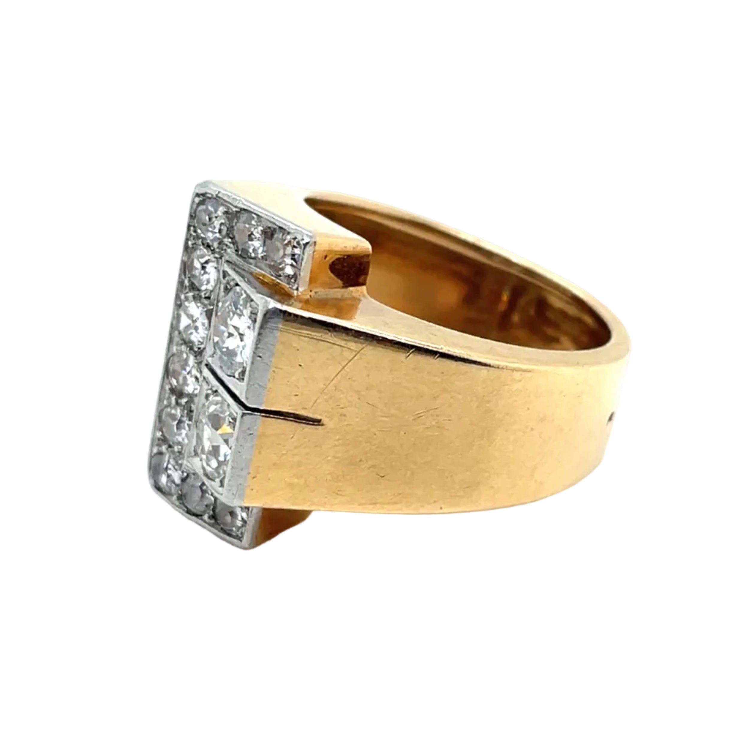 Bague Tank en or jaune, platine et diamants