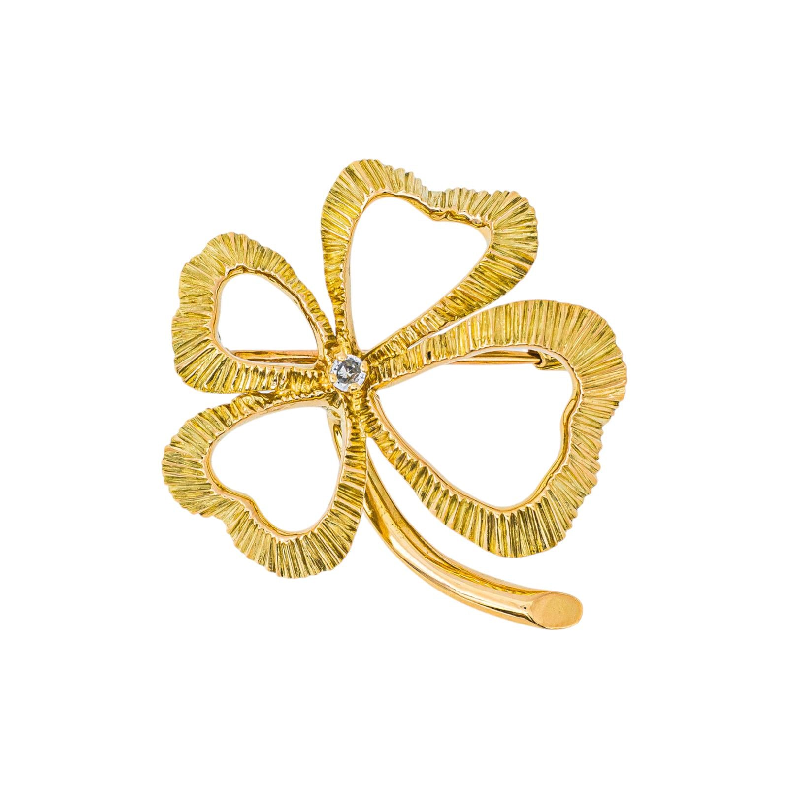 Yellow Gold Diamond Clover Brooch
