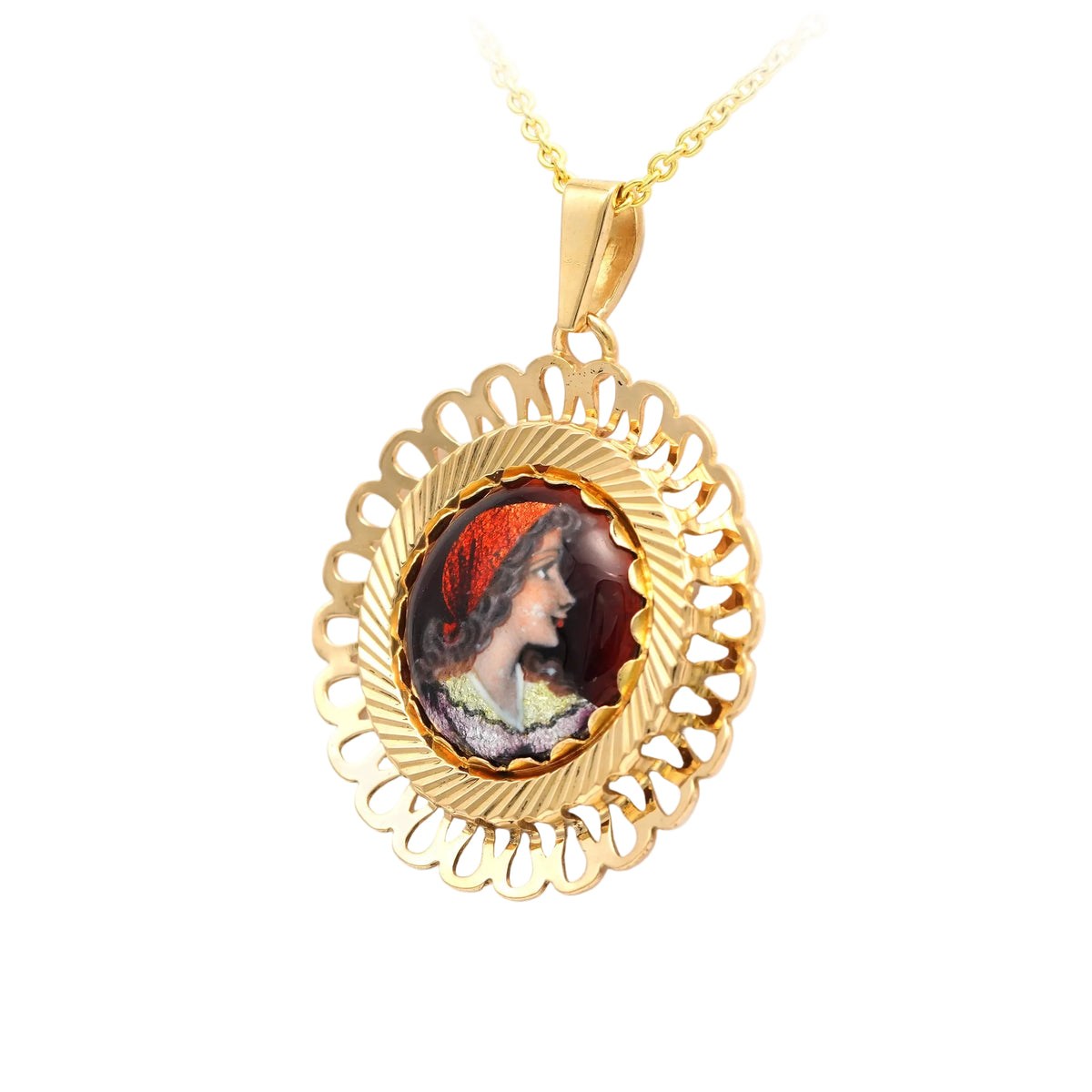 Yellow gold and Enamel pendant