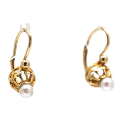 Yellow Gold and Pearl Lever-back Earrings