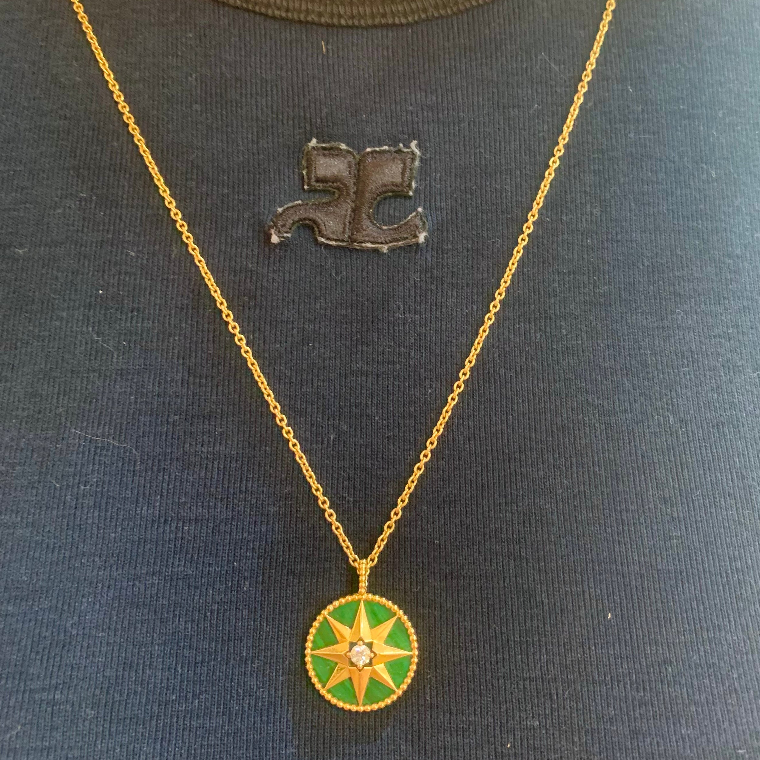 DIOR "Rose des Vents" MM Pendant Necklace in yellow gold, Malachite, and Diamond