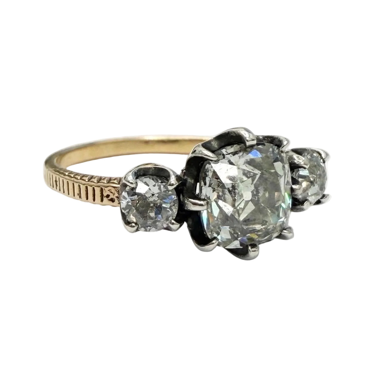 Trilogy Ring in Yellow Gold, Silver, and Diamonds