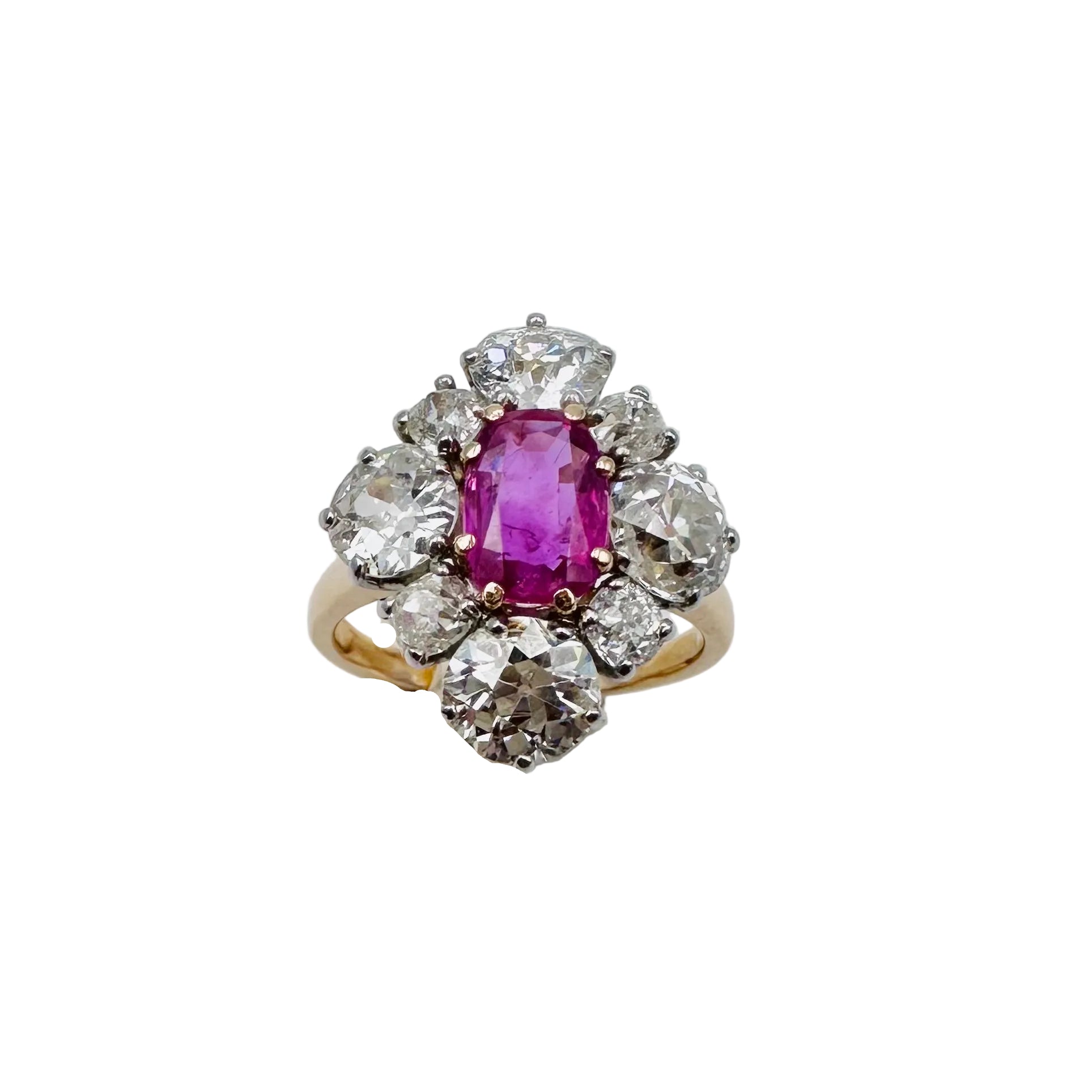 Marquise Ring in Yellow gold and Pink sapphire