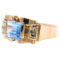 Bague Tank en or jaune, spinelle et diamants