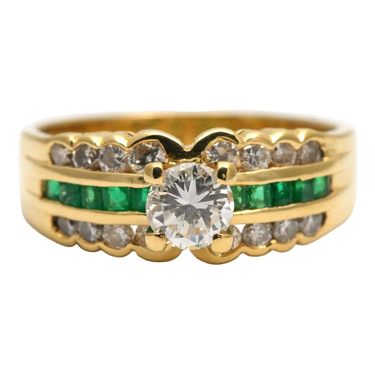 Band Ring in Yellow Gold, Emeralds, and Diamonds