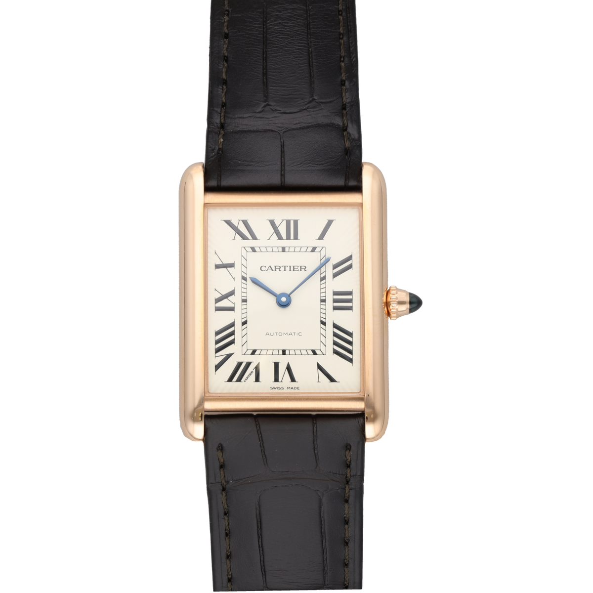CARTIER "Tank Louis Cartier" GM Watch in Rose gold and Leather