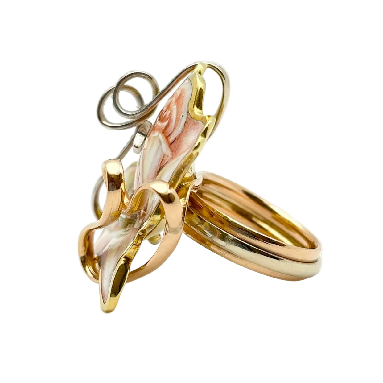 RIVALTA Cocktail Ring in white gold, yellow gold, rose gold, Enamel, and Diamonds