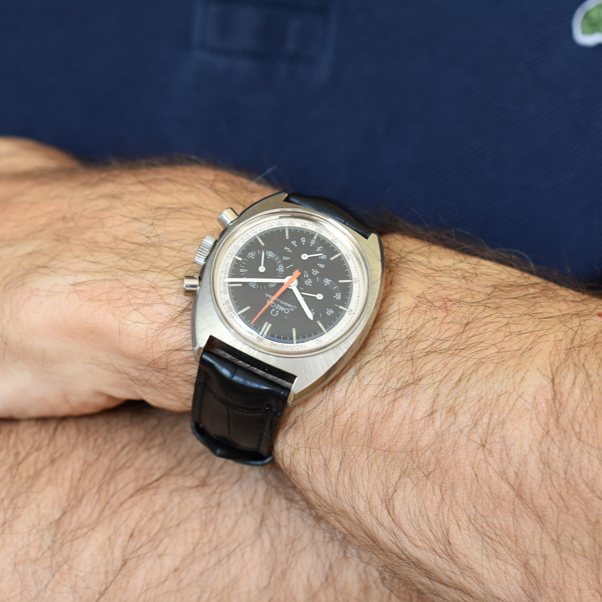OMEGA "Seamaster" watch in steel and leather