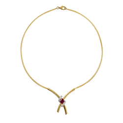 Yellow Gold Curb Chain Necklace with Rubies and Diamonds