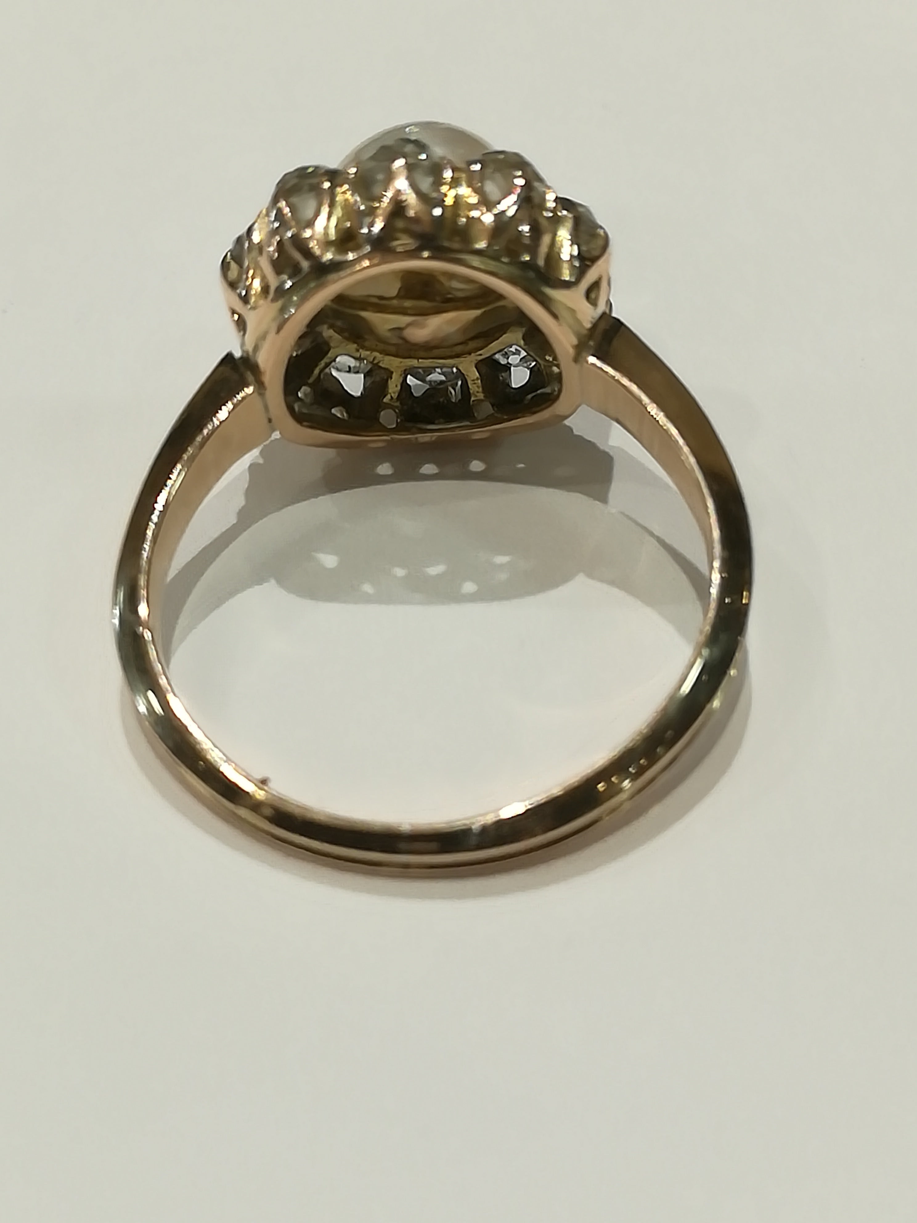 Ring Antique in rose gold, Fine Pearl and diamonds
