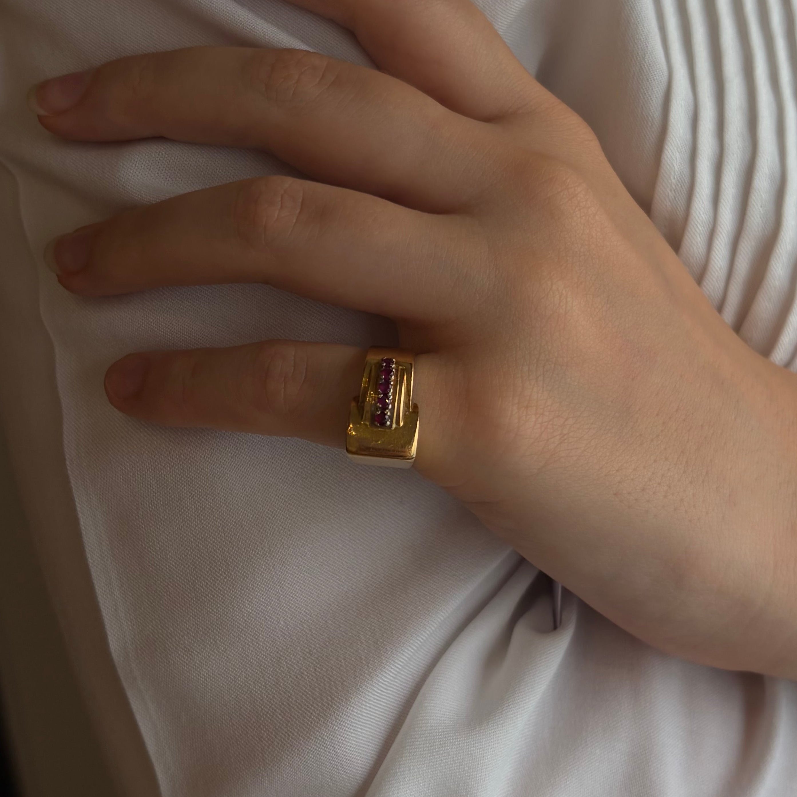 Yellow Gold and Ruby Tank Ring