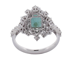 "Entourage" Ring in White Gold, Emerald, and Diamonds