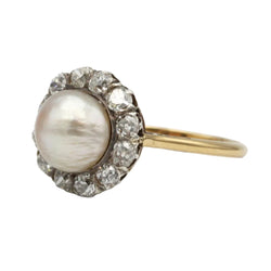 Bague Entourage en or jaune, perle et diamants
