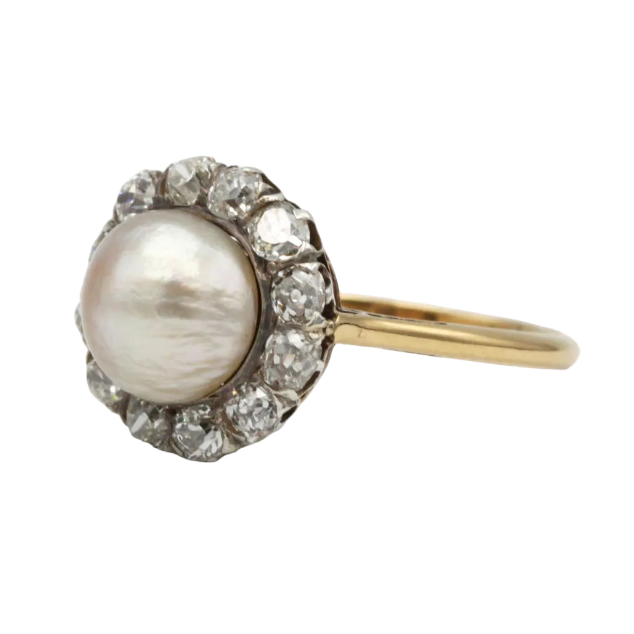 Bague Entourage en or jaune, perle et diamants