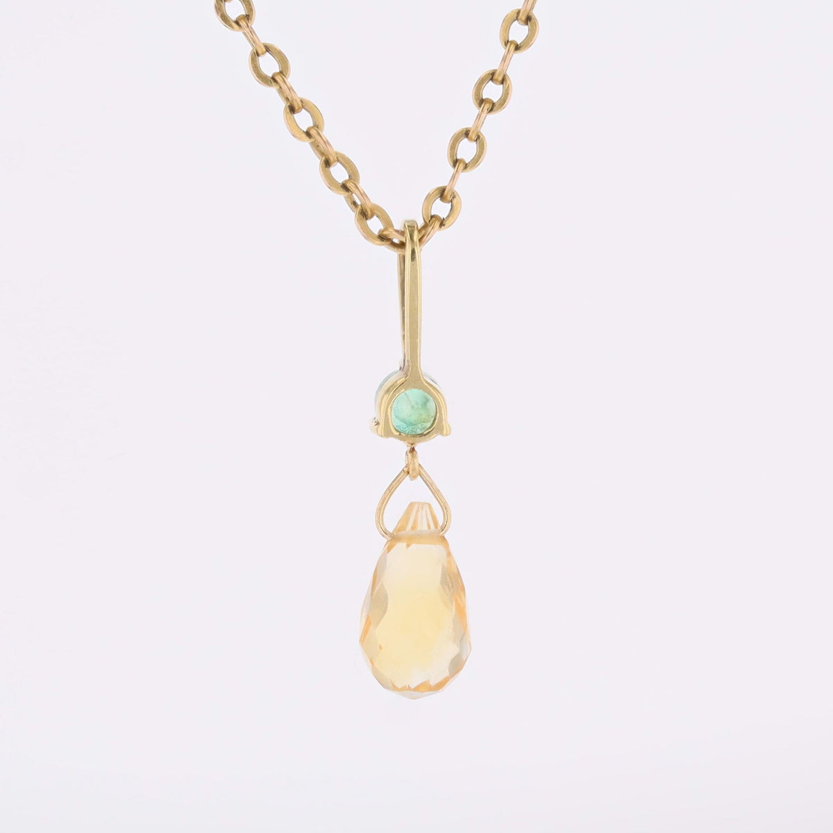Yellow gold pendant with emerald and citrine