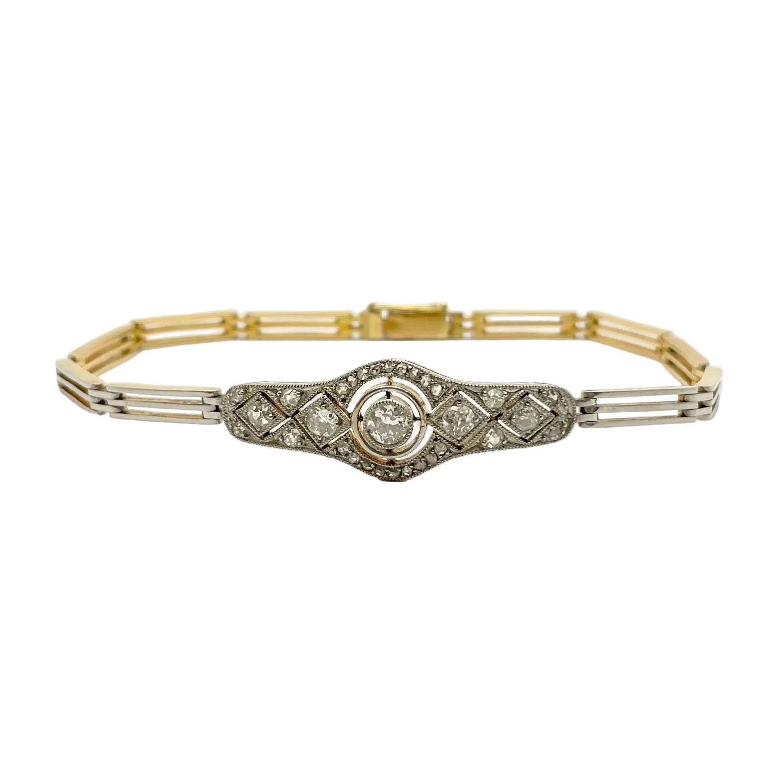 White gold, yellow gold, and diamond bracelet