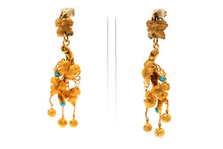 Yellow Gold and Turquoise Drop Earrings