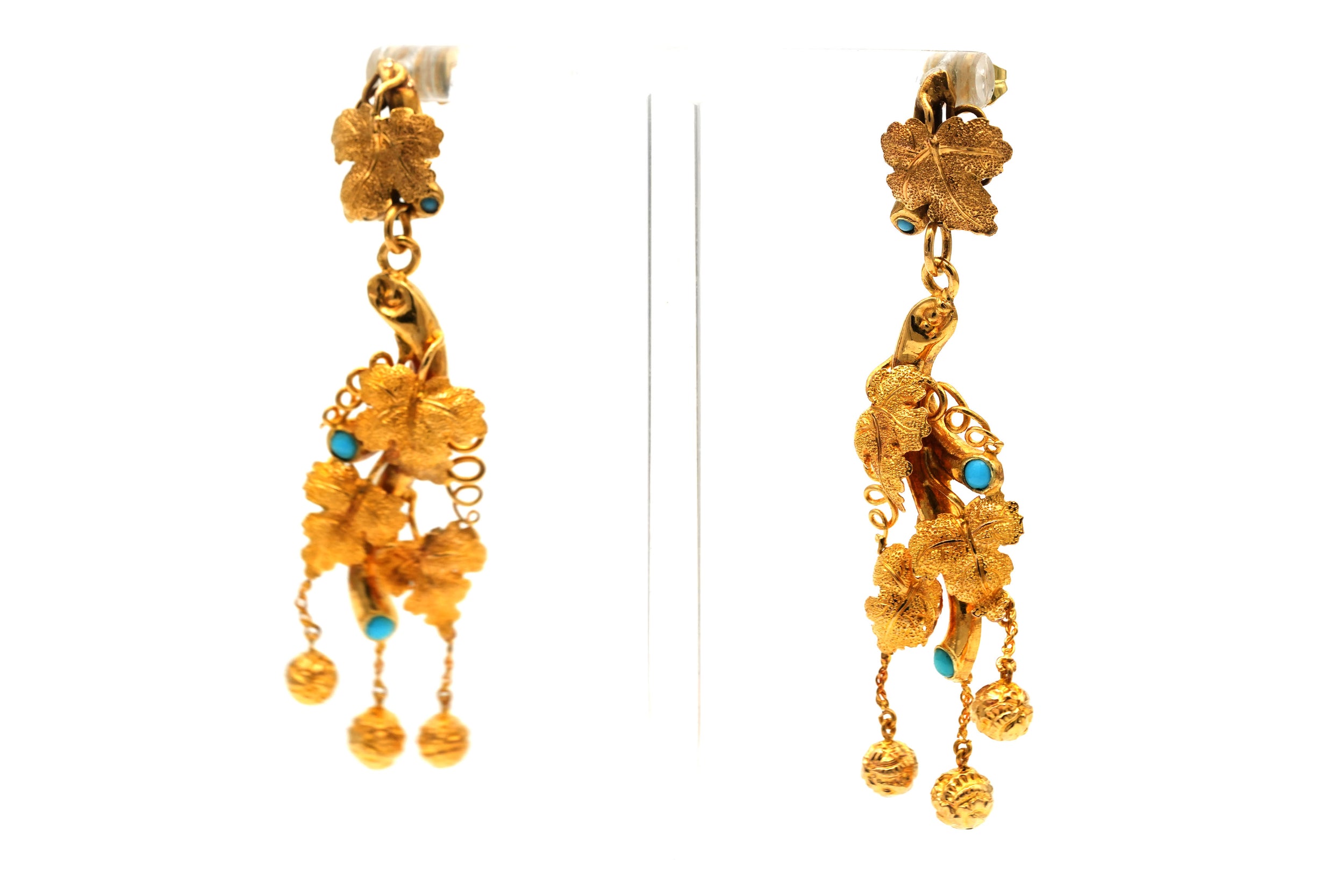 Yellow Gold and Turquoise Drop Earrings