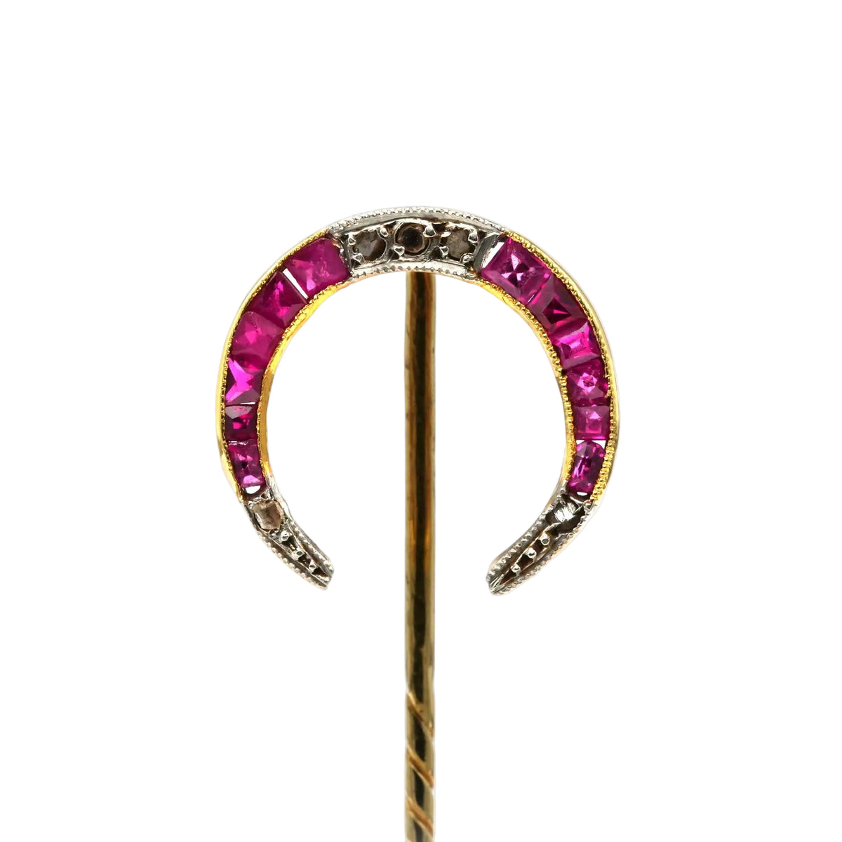 Yellow gold brooch with rubies and diamonds
