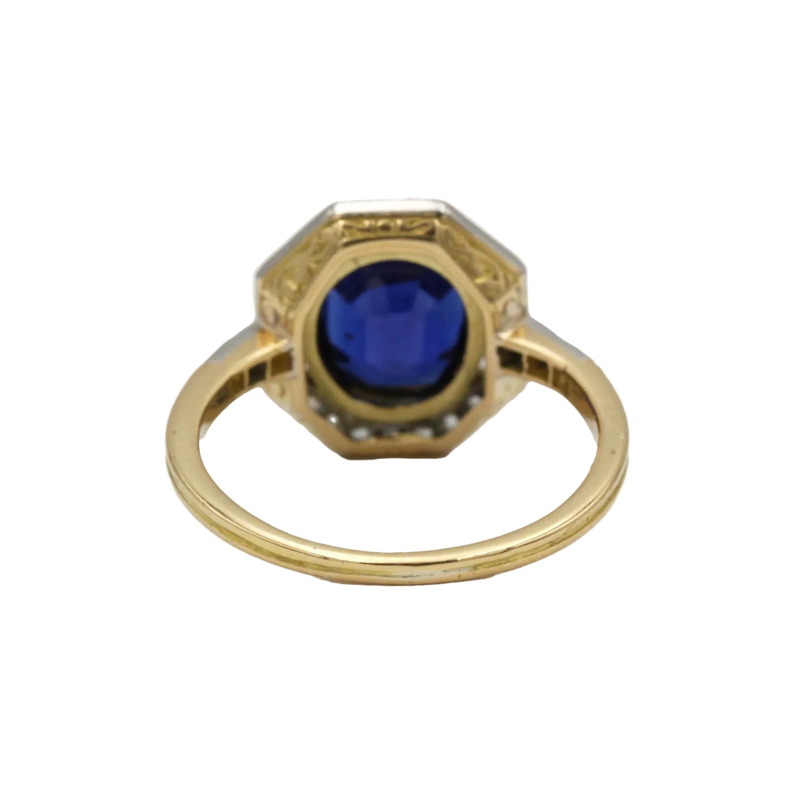 Entourage Ring in yellow gold, Platinum, Sapphire, and Diamonds