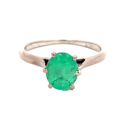 White Gold Solitaire Ring with Emerald
