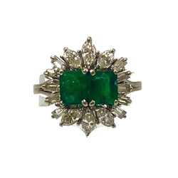 "Entourage" Ring in White Gold, Emeralds, and Diamonds