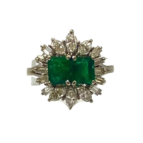 "Entourage" Ring in White Gold, Emeralds, and Diamonds