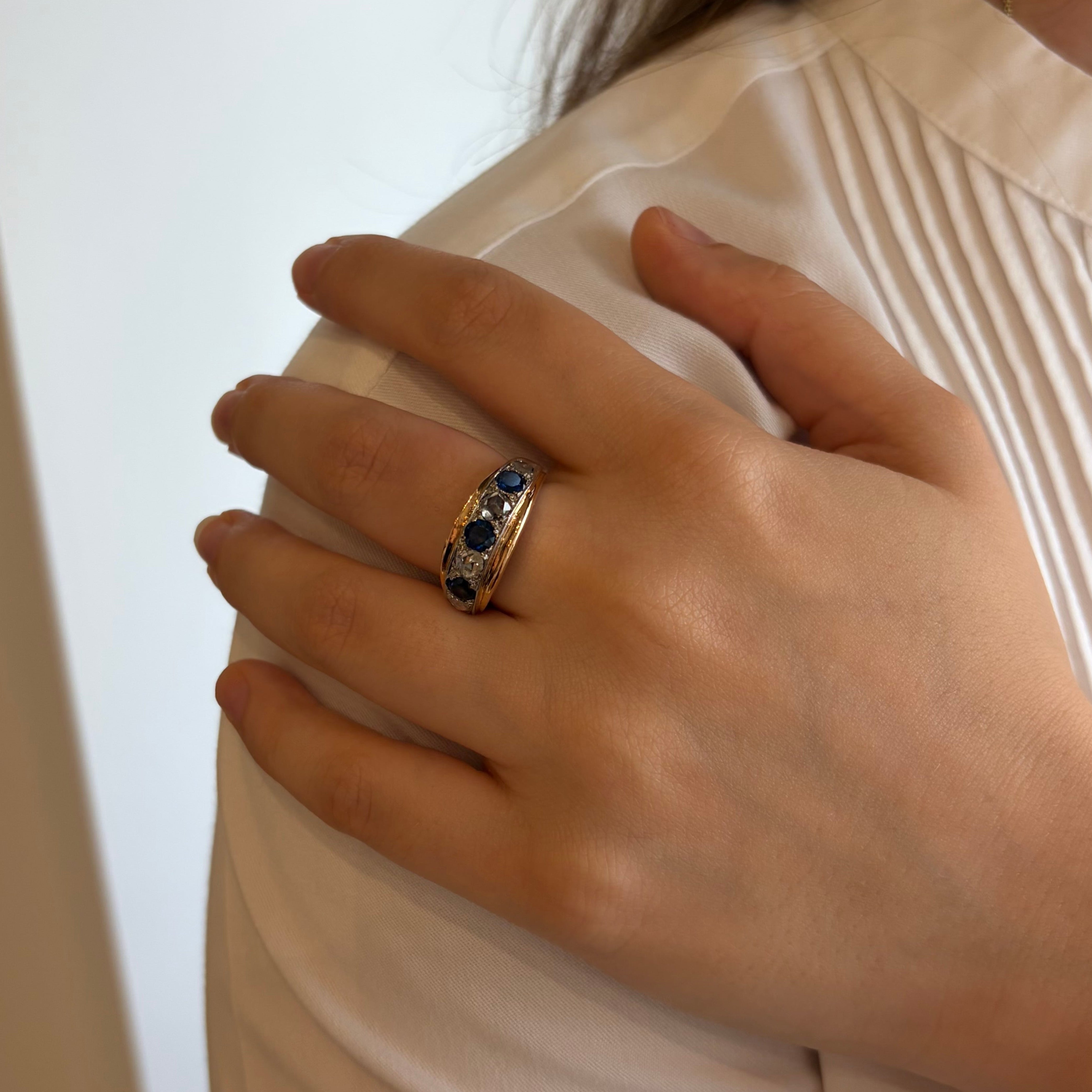 Bangle Ring in Rose gold, White gold, Sapphires, and Diamonds