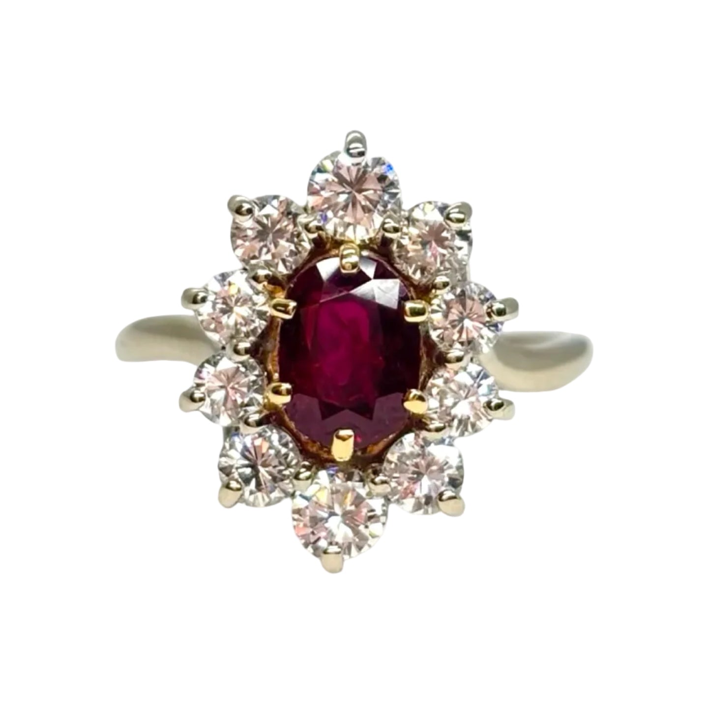 Marguerite Ring in White Gold, Ruby, and Diamonds