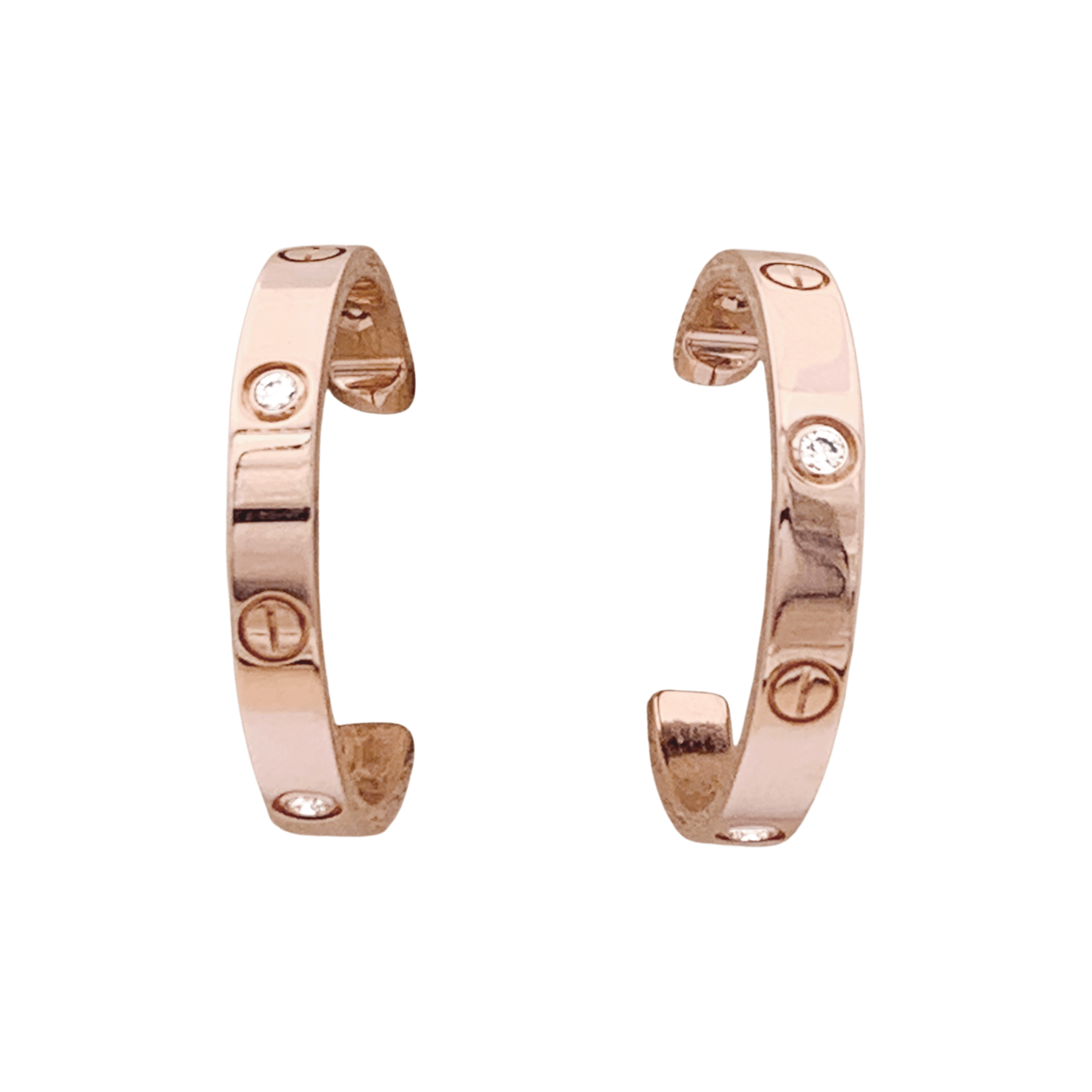 Boucles d'oreilles Cartier, "Love", or rose et diamants.
