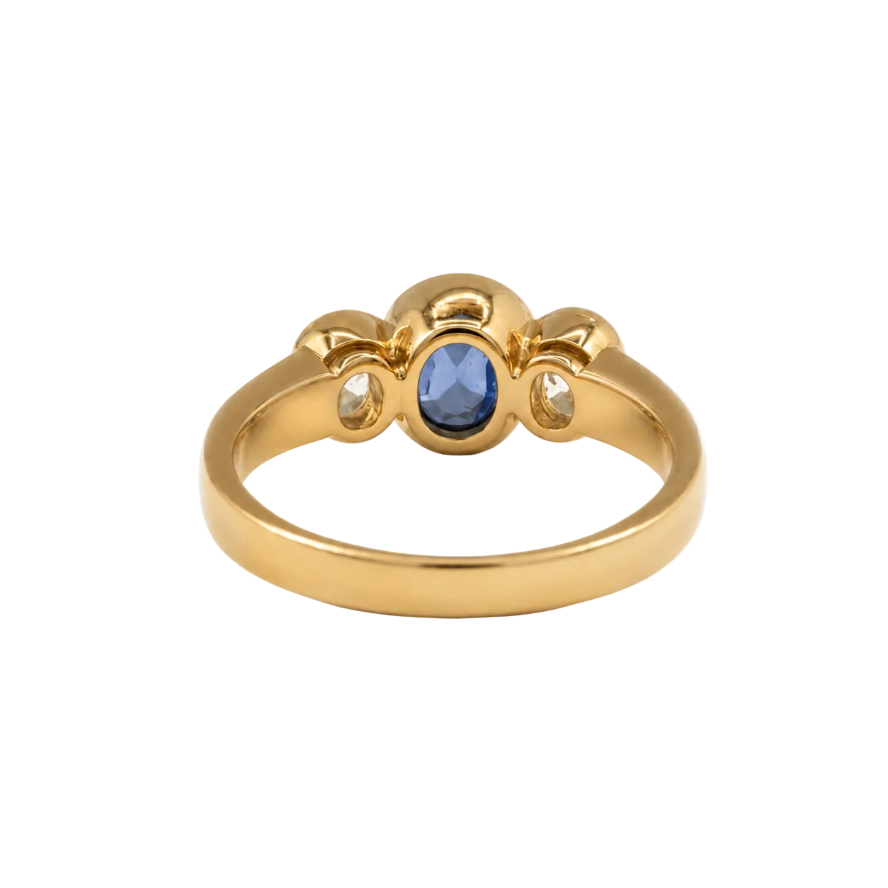 Trilogy Ring in Yellow Gold, Sapphire, and Diamonds