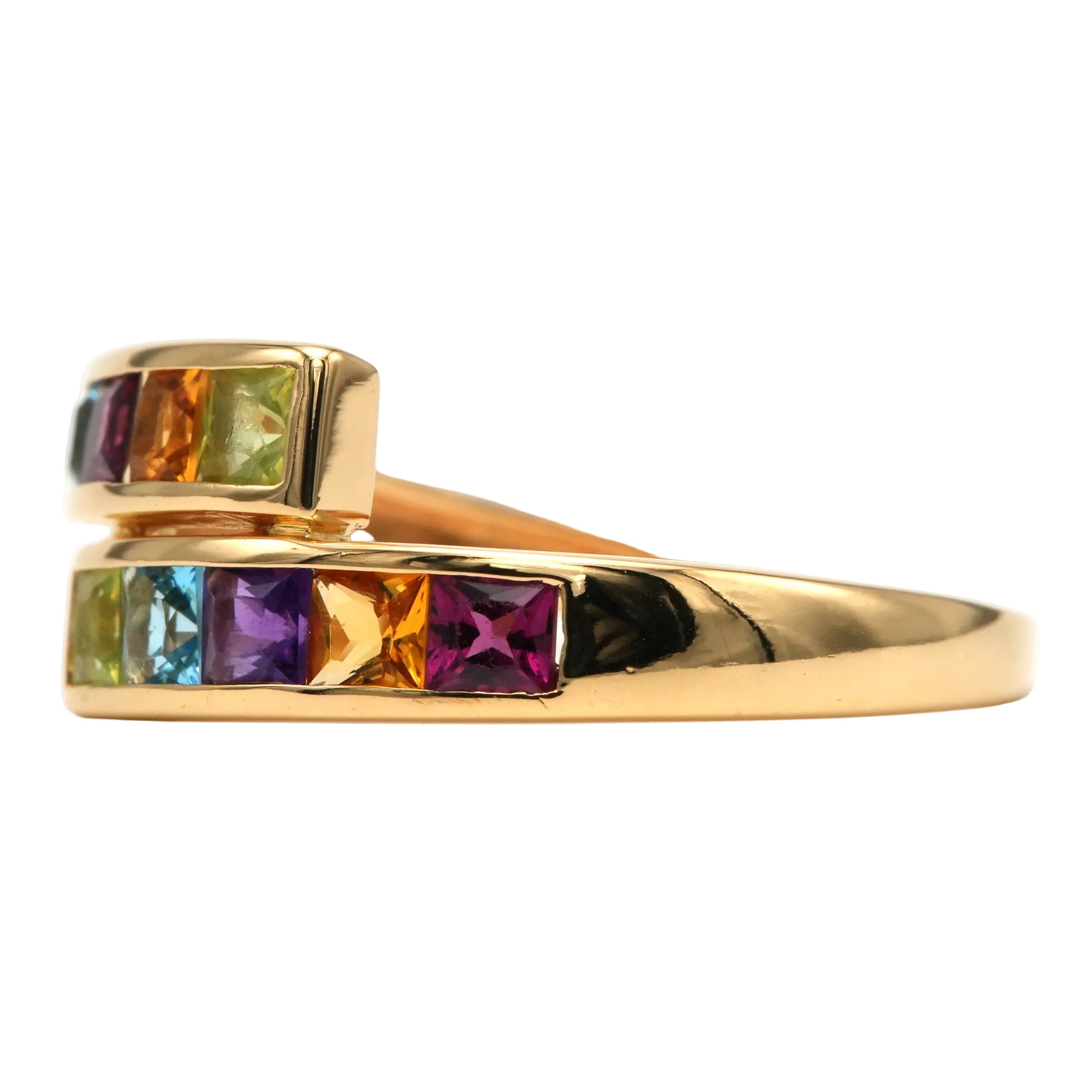 Bague Toi & Moi en or jaune, améthyste, citrine, grenat, péridot et topaze