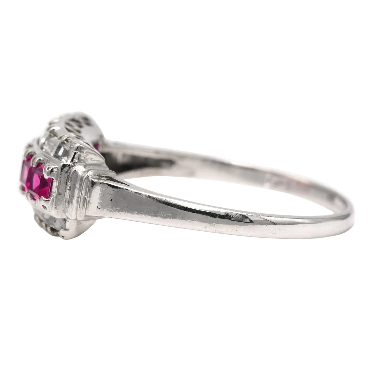 Tank Ring in white gold, rubies, and zirconia