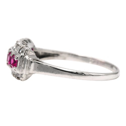 Tank Ring in white gold, rubies, and zirconia