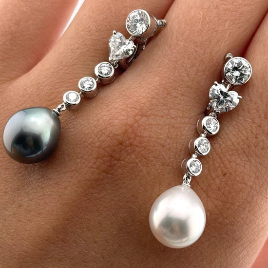 CARTIER Drop Earrings in platinum, pearls, and diamonds