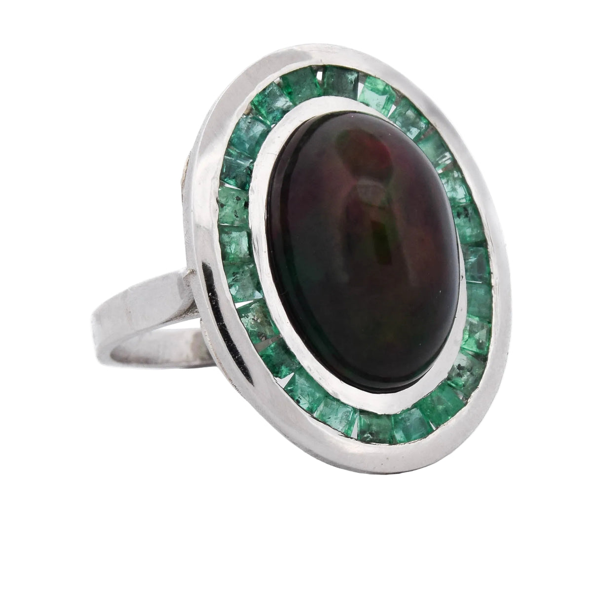 Cocktail Ring in Platinum, Opal, and Emeralds