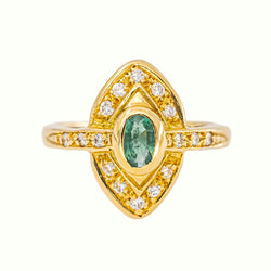 Marquise Ring in Yellow Gold with an Emerald