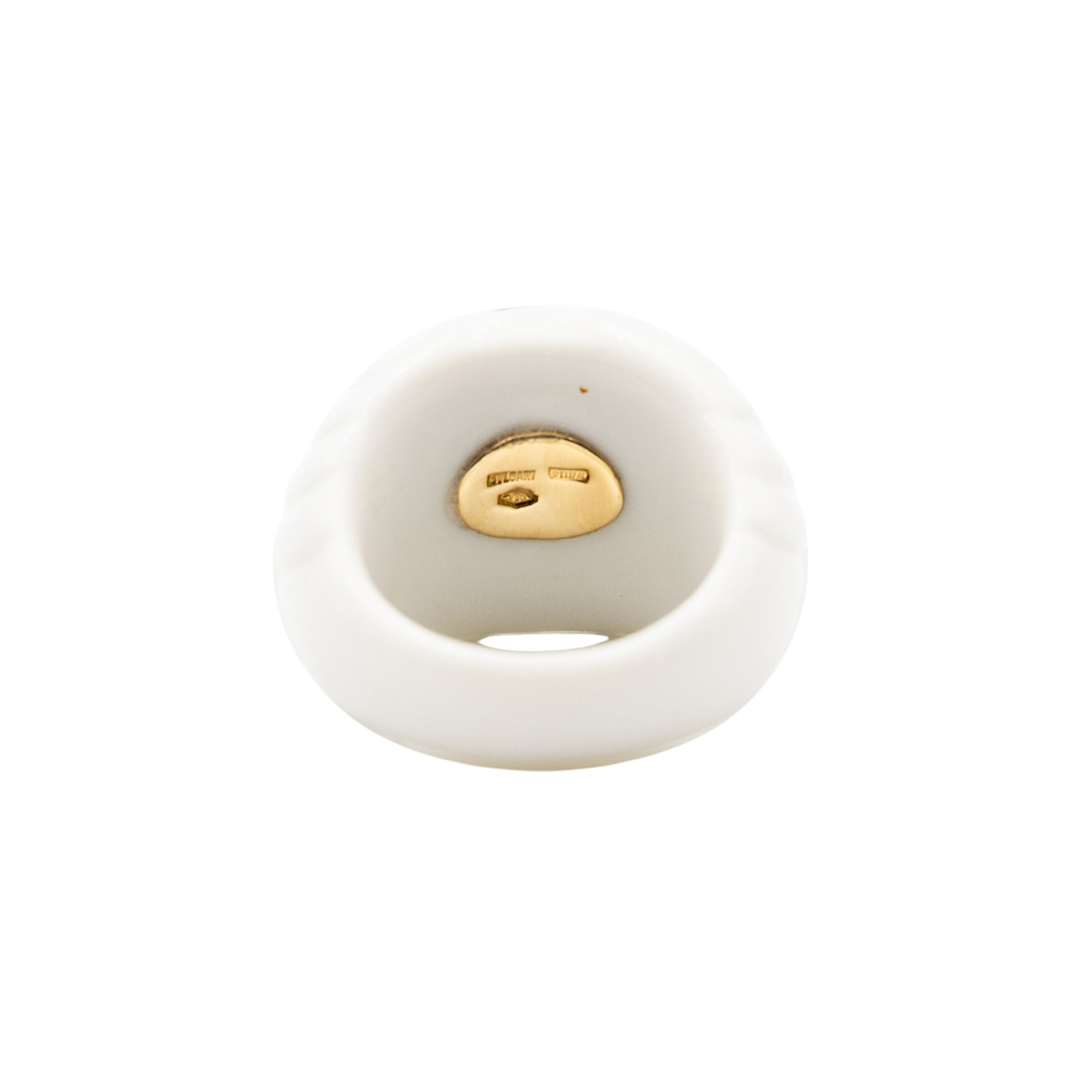 Bague Dôme BULGARI "Chandra" en céramique blanche, or jaune et tourmaline rose