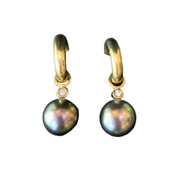 Yellow gold hoop earrings with pearls and diamonds