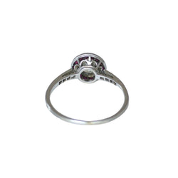 Art Deco Target Ring with Calibrated Diamonds and Rubies Set in White Gold and Platinum
