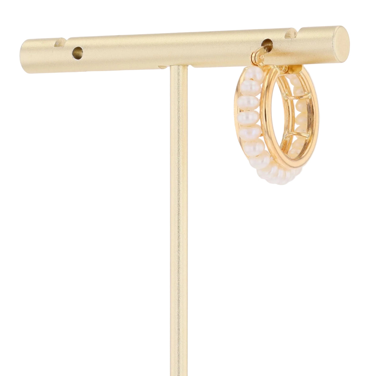 Single Hoop Earring in Yellow Gold and Pearls
