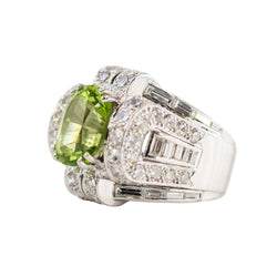 Art Deco Tank Ring in platinum, Peridot, and Diamonds