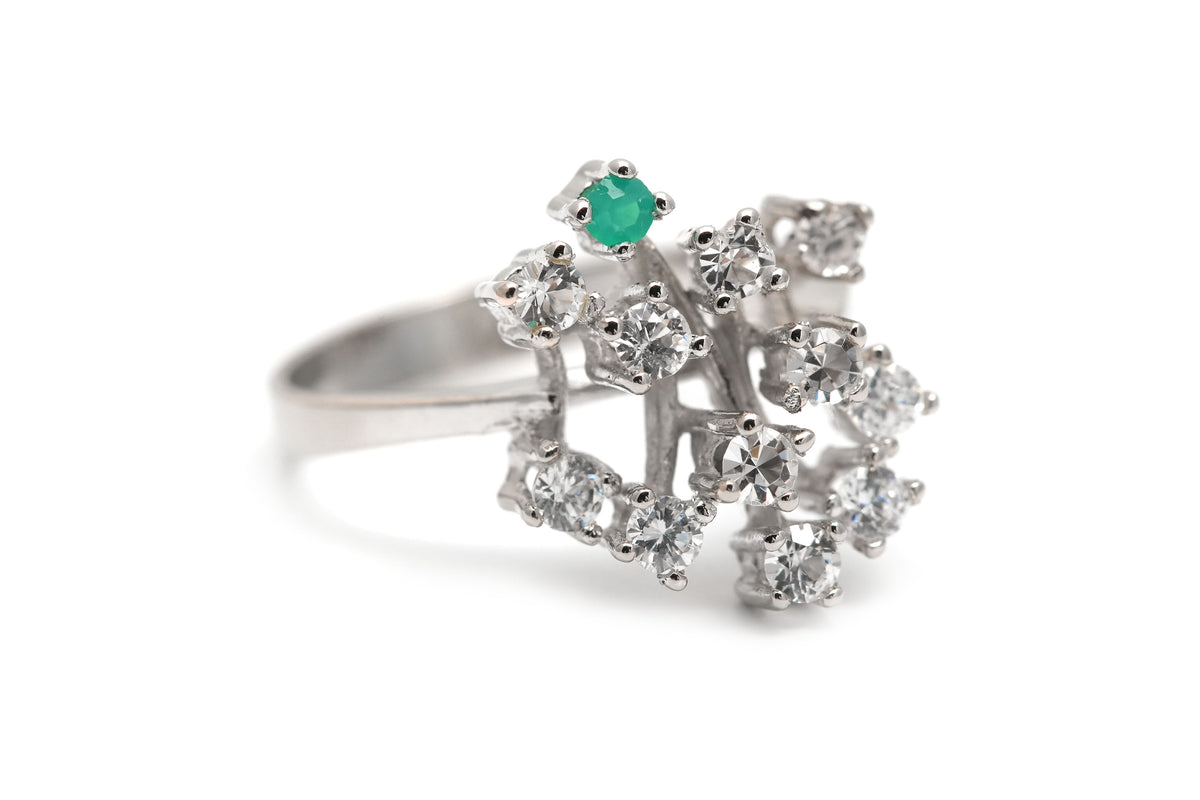 White Gold, Emerald, and Diamond Ring