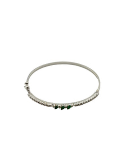 White Gold Bangle Bracelet with Emeralds and Diamonds