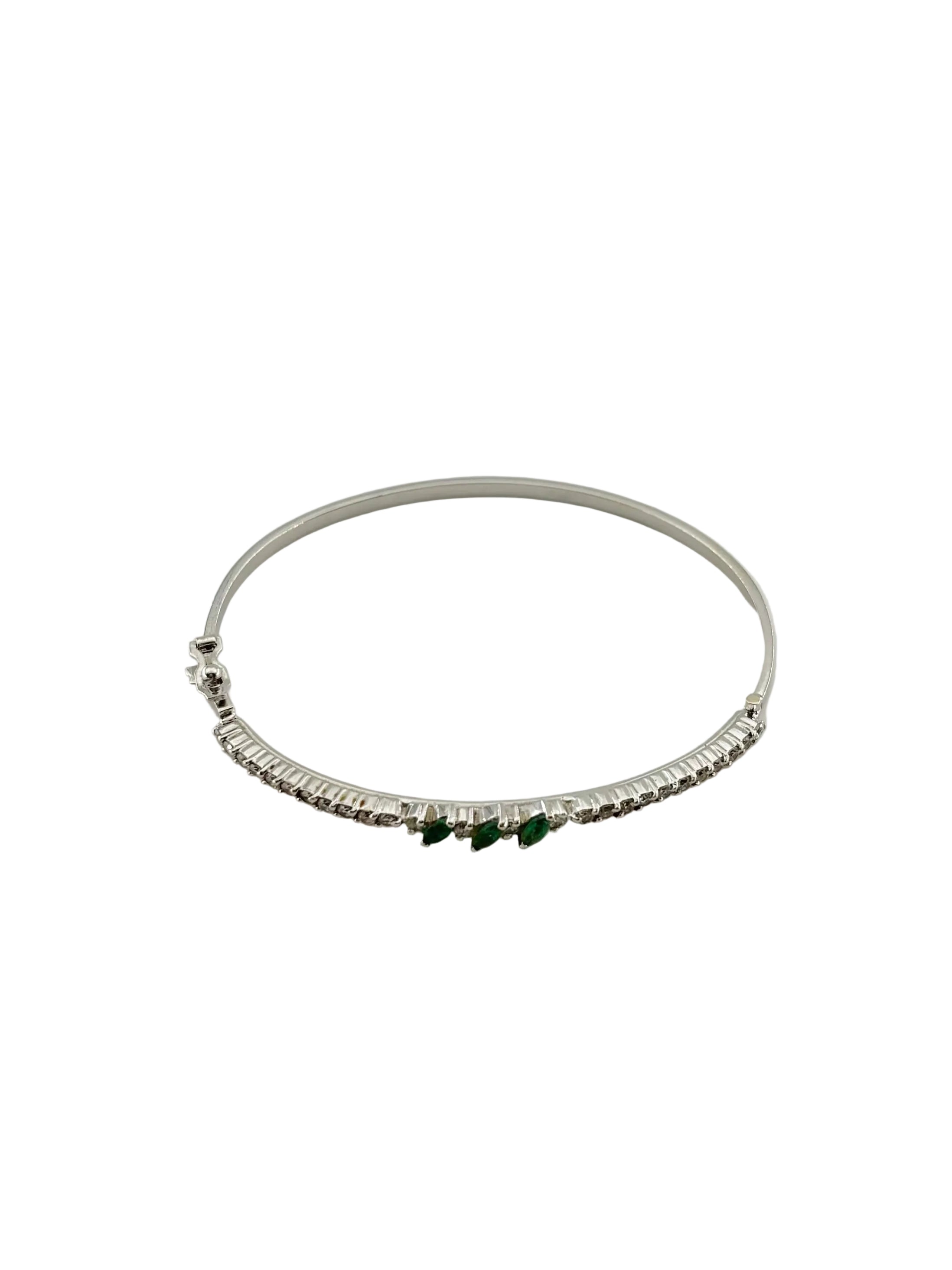 White Gold Bangle Bracelet with Emeralds and Diamonds